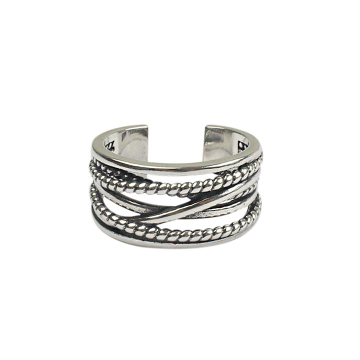 Vintage Multi Layer Beads Twisted 925 Sterling Silver Adjustable Ring