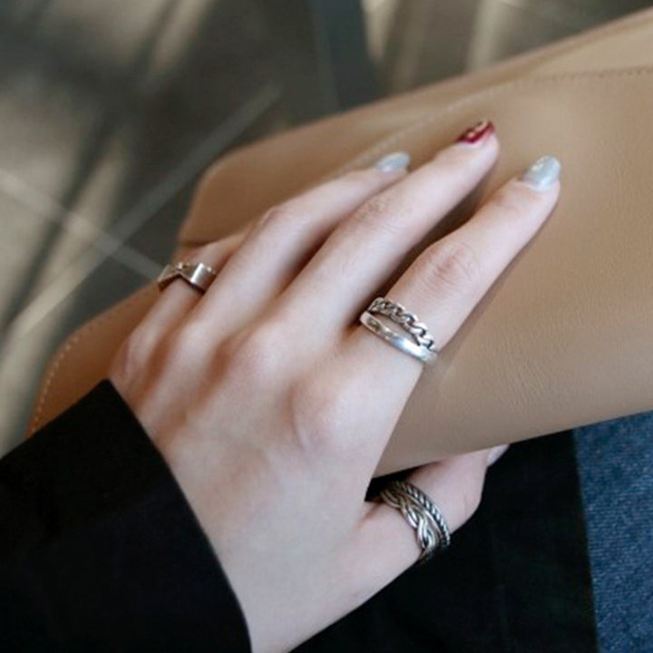 Vintage Chain Double Layer 925 Sterling Silver Adjustable Ring