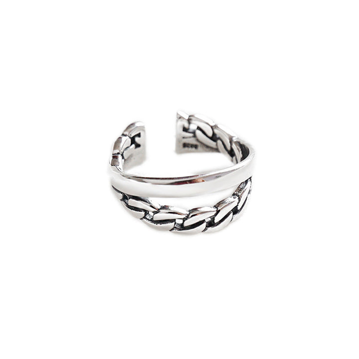 Vintage Chain Double Layer 925 Sterling Silver Adjustable Ring