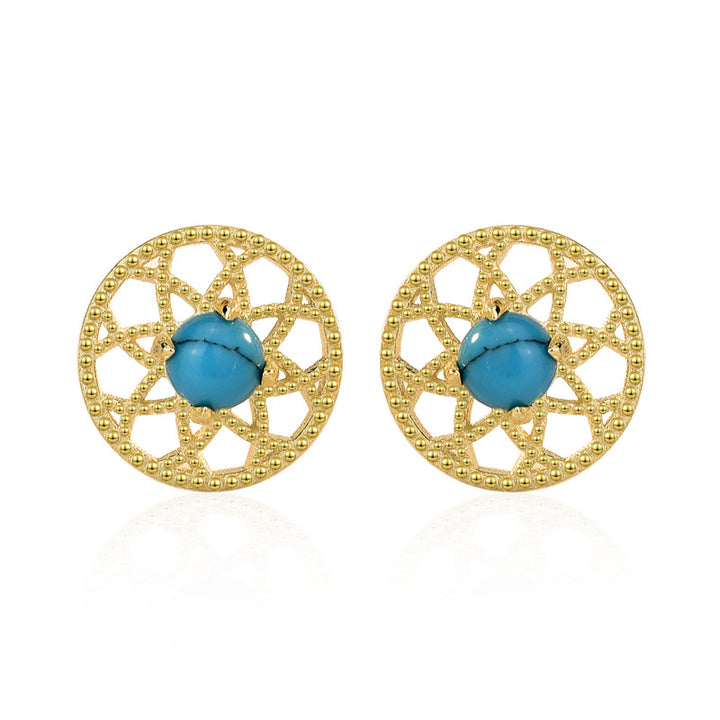 Classic Natural Turquoise Dream Net 925 Sterling Silver Stud Earrings