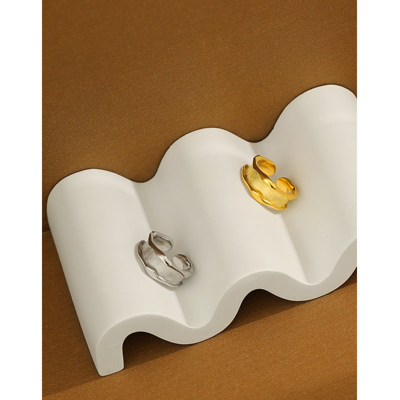 Fashion Wide Wave 925 Sterling Silver Adjustable Ring
