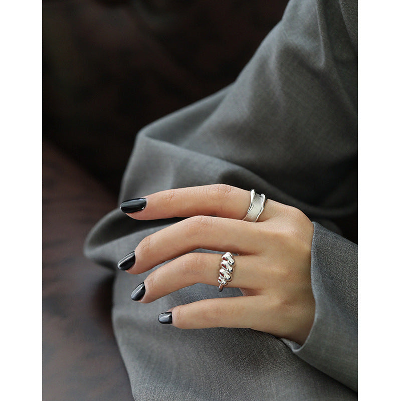 Fashion Wide Wave 925 Sterling Silver Adjustable Ring