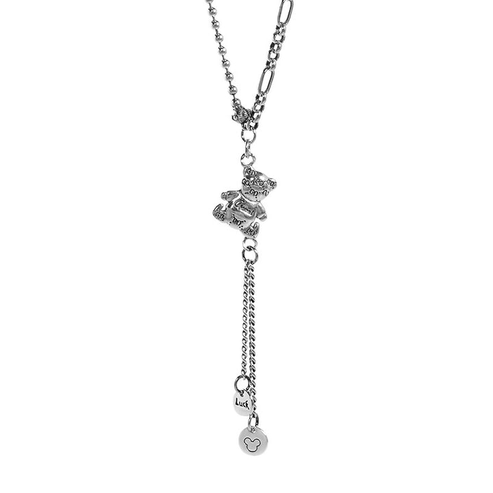 Vintage Bear Luck Dangle Beads Paperclip Chain 925 Sterling Silver Necklace