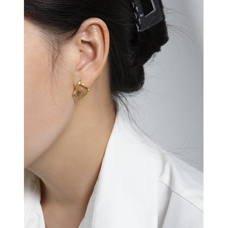 Geometry Hollow Irregular Square 925 Sterling Silver Stud Earrings